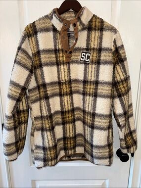 SC Plaid Sherpa Pullover - Cream, Brown & Yellow